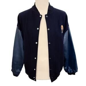 Osterman Tide Racing Letterman Jacket Mens sz L Navy Blue Leather Indie Nascar